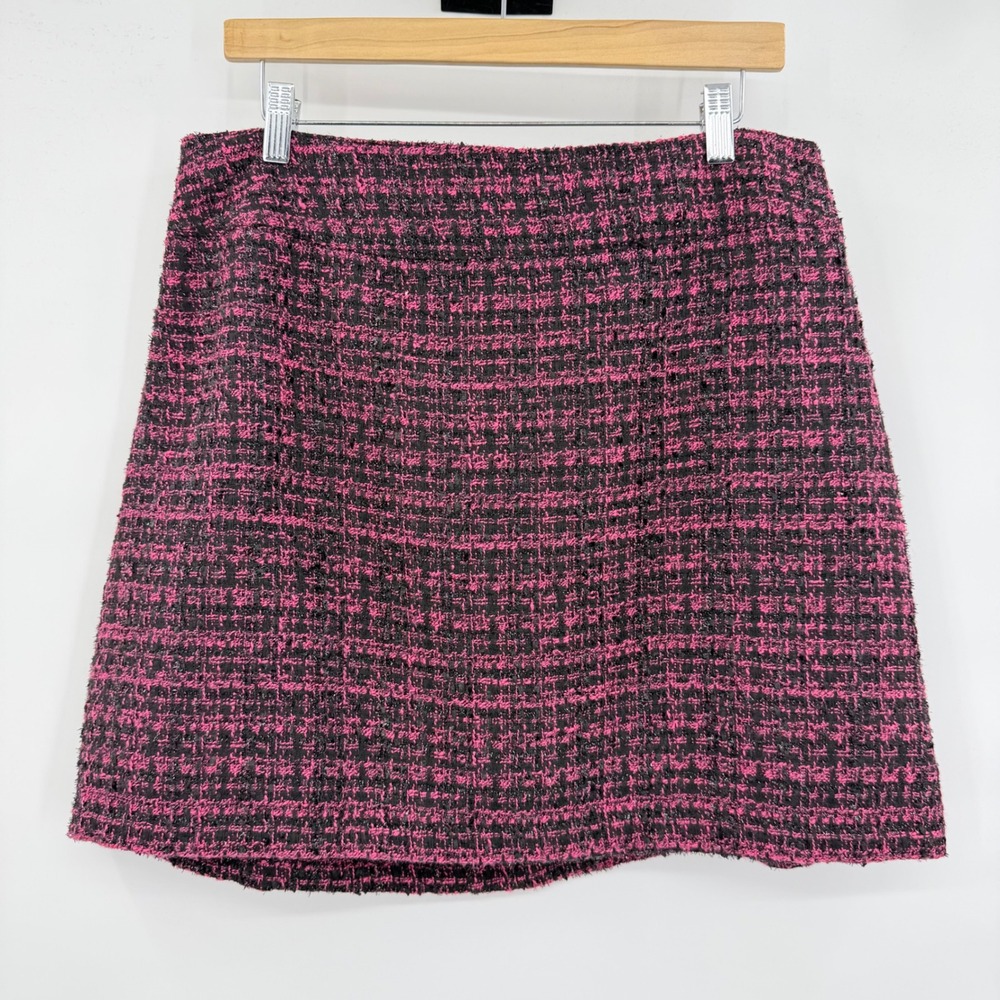 Maison Jules Tweed Mini Skirt Womens 12 Pink Black‎ Metallic A-Line Plaid